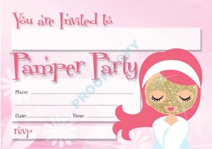 #22 PAMPER PARTY Pack of 10 kids children birthday party INVITATIONS - Picture 1 of 1