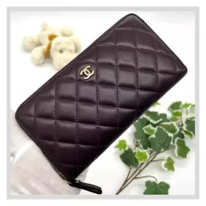 CHANEL Matelasse Long Wallet round zip caviar skin Purse purple Authentic Japan - Picture 1 of 10