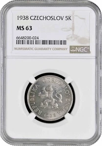 Czechoslovakia 5 korun 1938, NGC MS63, "First Republic (1919 - 1938)" - Picture 1 of 2