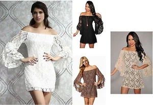 Para mujeres Sexy Encaje al Hombro Mini Vestido Ropa de club nocturno/Vestido de noche - Imagen 1 de 9