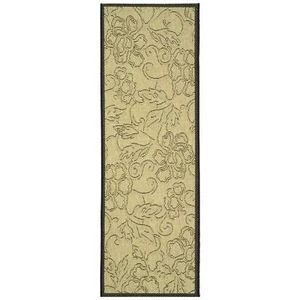 Sand/Black Floral Indoor/Outdoor Rug 2' 3 x 10' Runner - Picture 1 of 1