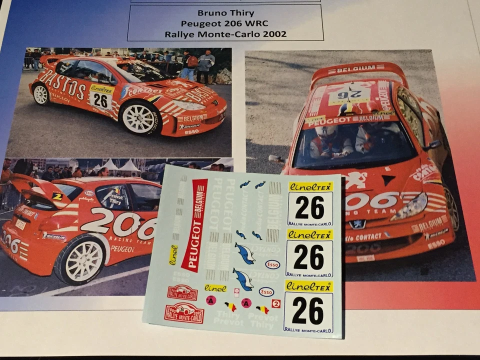 DECALS 1/24 PEUGEOT 206 THIRY RALLYE MONTE CARLO 2002 WRC RALLYE RALLY - Photo 1/1