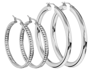 S.Michael Designs Stainless Steel Two Set Round Hoop Earrings - Picture 1 of 1