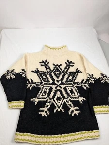 Vintage Express Tricot L Wolle High Neck Schneeflocke Tunika Pullover Large - Bild 1 von 6