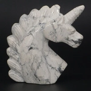 Estatuilla de Reiki tallada cristal turquesa howlite blanco natural de 3" cabeza de unicornio #8 - Imagen 1 de 8