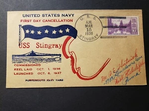 Submarine USS STINGRAY SS-186 Naval Cover 1938 HUTNICK Cachet Portsmouth, NH - Picture 1 of 2