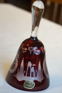 Vintage Czechoslovakia Ruby Red Cut to Clear Bohemia Crystal Bell w/Label - Picture 1 of 10