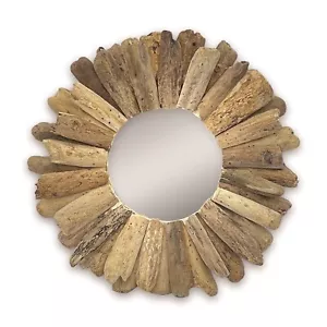 Wooden DRIFTWOOD Round Wall Mirror Rustic Nautical Style Handmade Decor 40cm - Picture 1 of 2