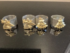 Set Of 4- Christmas Napkin Ring Holders Tree Angel - Picture 1 of 3