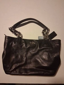 Coach Vintage C1294 Schwarz Leder Handtasche Schultertasche Silber Kette Umhängetasche 20466 - Bild 1 von 6