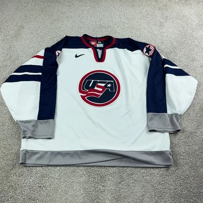 VINTANGE United States Olympic Hockey Jersey Extra Large White Blue Nike NHL USA - Image 1 of 4