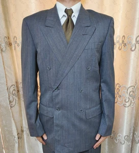70er Vintage All Worsted Handtailored Bespoke DB Gangster Retro Grau Anzug 40L - Bild 1 von 14