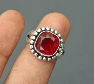 925 Sterling Silver Red Ruby Gemstone Beautiful Handmade Woman Gift Ring - Picture 1 of 3