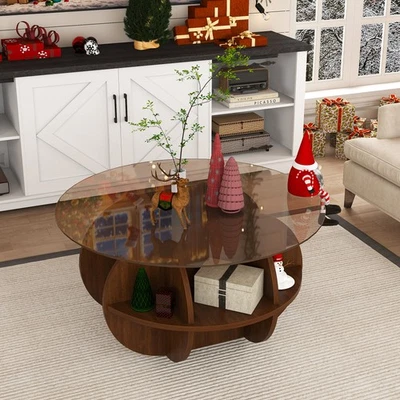 31.5 Inch Farmhouse Center Table with Tempered Glass Top and Wooden MDF Frame — 第 1/4 张图片