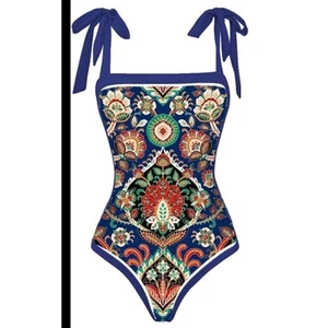 SHEIN Womens Swimsuit One Piece Blue Paisley Adjustable Straps Size M - Picture 1 of 13