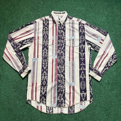 Vintage Wrangler Long Sleeve Button Up Sz Medium X Long Tails Aztec  - Image 1 of 4