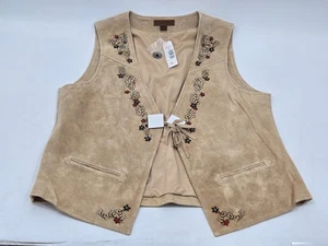 Pendleton Western Leather Suede Vest Womens XL Beaded Southwest Floral NWT - Picture 1 of 15