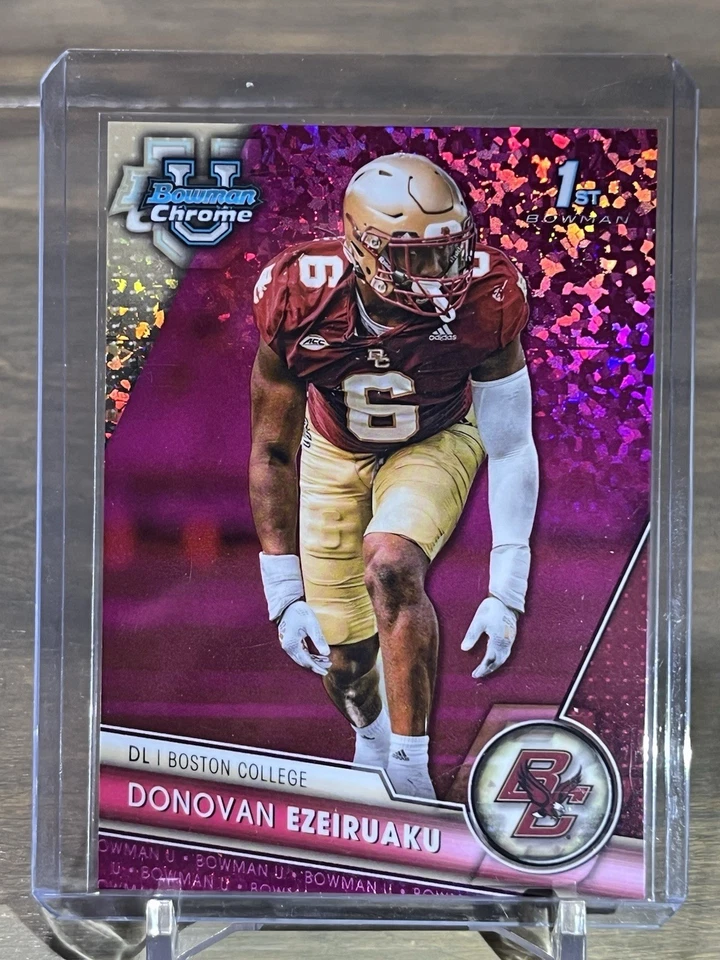 2023 Bowman U Chrome 1st Donovan Ezeiruaku Fuchsia Mini Diamond Refractor #/150 - Image 1 of 2