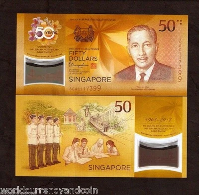 SINGAPORE 50 DOLLARS 2017 P-62 CIA 50th Anny COMMEMORATIVE POLYMER UNC BANK NOTE - Image 1 of 3