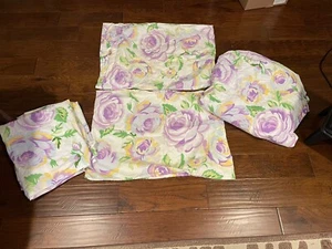 Pottery Barn kids big rose purple full four piece sheet set - Picture 1 of 5