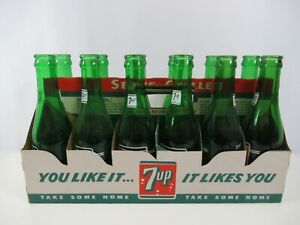 7Up 12-Pack Cardboard Carrier Case w/ 12 7 oz Bottles VTG You Like It Likes You