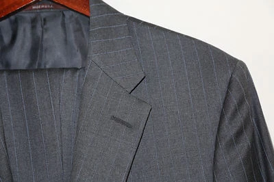 #210 HICKEY FREEMAN Gray Stripe Suit Size 44 L  100% wool Custom Made - Image 1 of 4