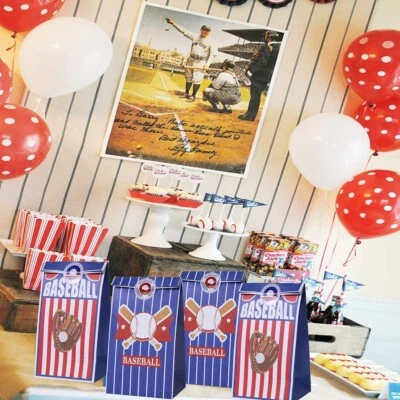12 Baseball Gift Bags Premium Baseball Party Treat Bags Goodies Bag - Image 1 of 4