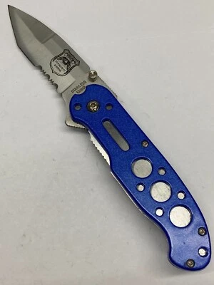 Blue Police Tactical Folder, Liner Lock, Combo Tanto Point (NO BOX) - Image 1 of 4