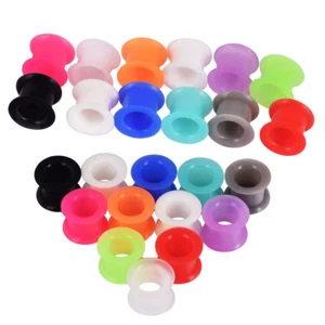 PAIR Flexible Flesh Tunnel Ear Plugs Stretcher Silicone Soft Ear Gauges - Picture 1 of 15
