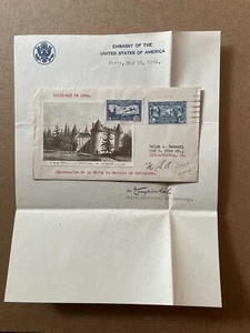 France 1934 Event Cover +Bi-Color Frank #C6+244 +Anniv Death  Lafayette +Letter - Picture 1 of 2