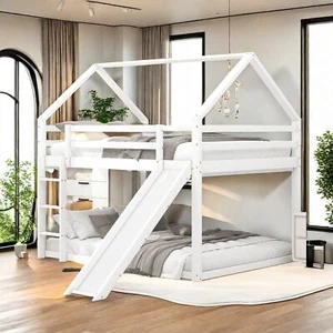 Hochbett Etagenbett Kinderbett Stockbett Hochbett Massiv mit Rutsche 140x200CM - Bild 1 von 12