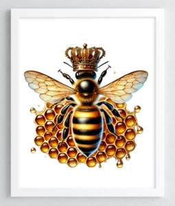 Bee Art Print, Queen Bee Wall Art Decor, Botanical Wall Art, Nature Decor #74 - Picture 1 of 2