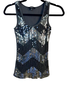Express Women's Sequined Tank Top Dark Gray (Stretchy Fabric) - Party tank - Foto 1 di 9
