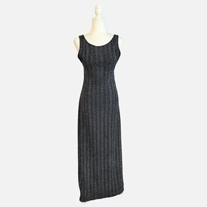 Vintage Ronni Nicole by Ouida Black Silver Glitter Maxi Evening Dress Size 8 - Picture 1 of 16
