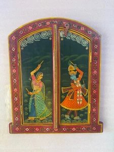 Ventana Jharokha, marco de espejo de madera hermosa ventana Radha Krishna pintada a mano - Imagen 1 de 10