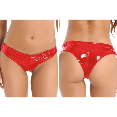 Женские блестящие ПВХ кожи бикини трусы влажный вид заниженной стринги Booty Clubwear - Изображение 1 из 3