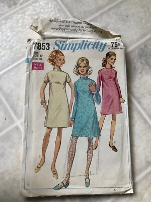 Vintage Simplicity 7853 A-Line Dress Front Dart  Sewing Pattern Women Sz 12 - Image 1 of 3