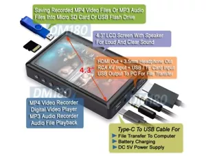 Premium lettore registratore AV RCA portatile 4,3" schermo 1080P uscita ingresso scheda TF USB - Foto 1 di 9