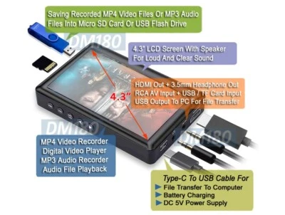 Premium Portable RCA AV Recorder Player 4.3" Screen 1080P Out USB TF Card Input - Image 1 of 4