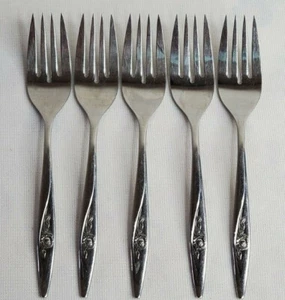 Oneidacraft Deluxe Lasting Rose 6.25" Salad Forks Stainless Steel Flatware 5 Pc - Picture 1 of 7