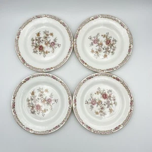 vtg hitkari potteries bone china INDIA  7” plates set of 4 gold trim Floral - Picture 1 of 10