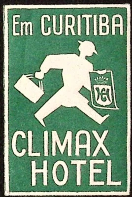 Climax Hotel Em Curitiba Бразилия Тисненая Резиновая Винтажная Багажная Этикетка 2,5"H - Изображение 1 из 2