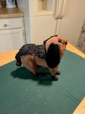 LATE 1800S EARLY 1900S AMISH STYLE BROWN DOG WITH SHOEBUTTON EYES BLACK FUR - Image 1 of 4
