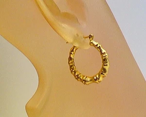 "HOOP EARRINGS BAMBOO DESIGN FINISH (14 KT YELLOW) (23 MM or 7/8" OD)^ - Picture 1 of 5