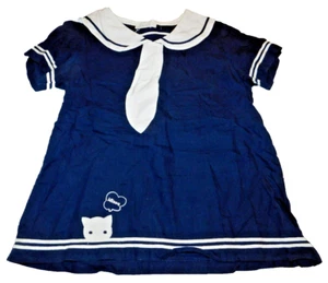 Umi by Life Voila Cat Kitten Girls Sailor Dress Size F Navy Blue White Japan - Picture 1 of 3