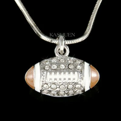 ~ 3D коричневый 2 стороны американский футбол сделано с Swarovski кристалл ожерелье ювелирные изделия - Изображение 1 из 4