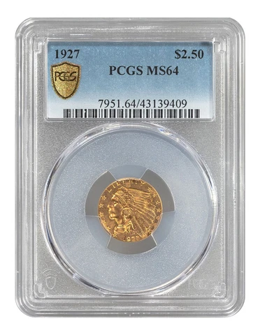 1927 Indian Head $2.50 Gold Quarter Eagle PCGS MS64 Cover