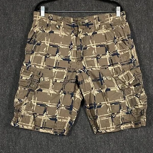 Calvin Klein Mens W34 Cargo Shorts Brown Navy Check Utility Pockets Zip Fly - Picture 1 of 17