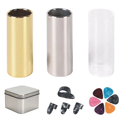 Guitar Slide Set Thumb Finger Picks Glass Stainless Steel Slides Box Kits - image 1 of 4