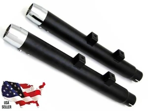 Black Mufflers Drag Pipe Harley Sportster Forty Eight Iron Superlow XL883 XL1200 - Picture 1 of 6